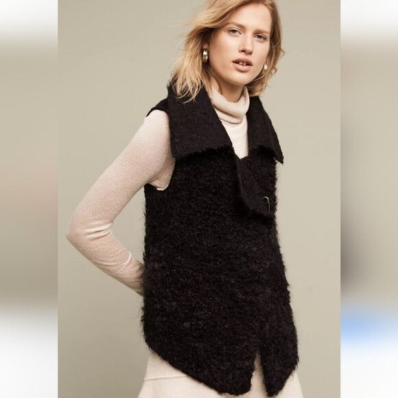 Anthropologie Sweaters - ANTHRO | SLEEPING ON SNOW Tavan Black Vest Cardigan Sweater Fuzzy Shag Sz Medium